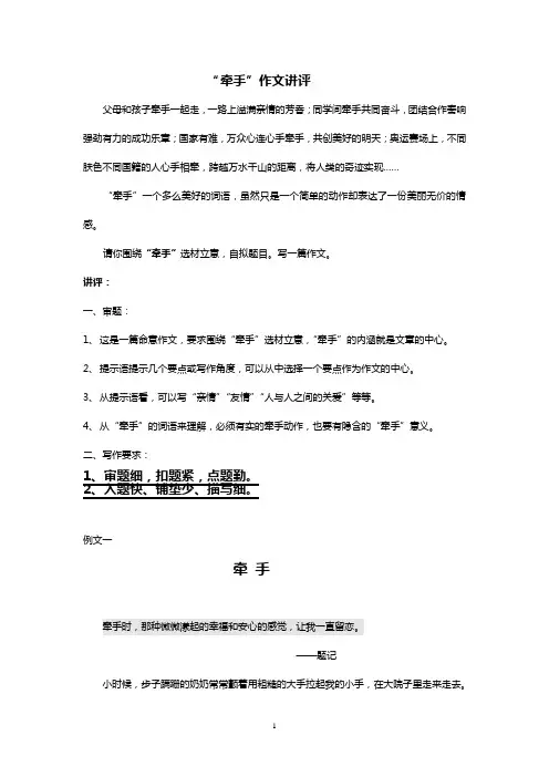2020年中考语文作文指导——亲情类话题：牵手范文及讲评