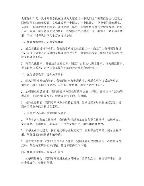 推进文化建设总结发言稿