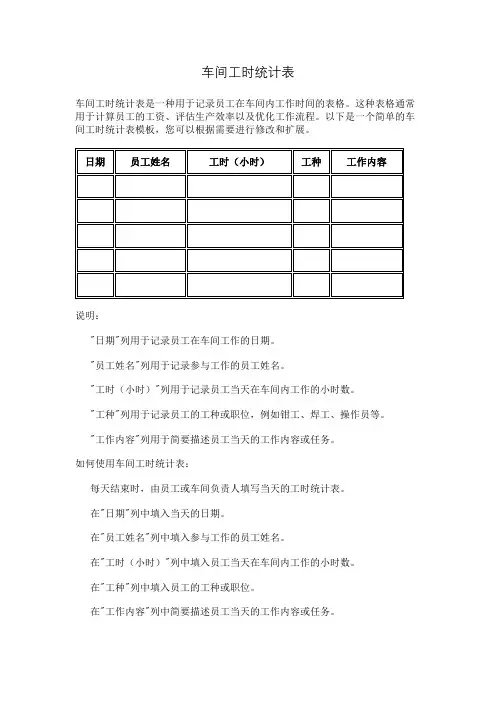 车间工时统计表