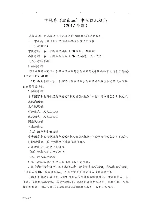 中风病(脑出血)中医临床路径_(年版)