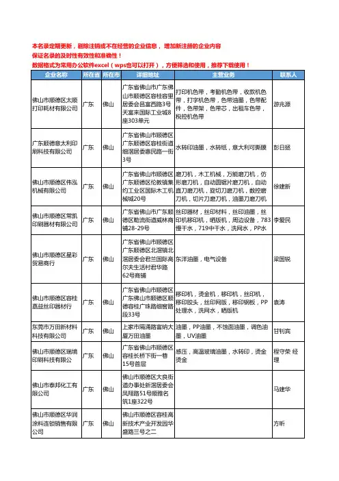 2020新版广东省佛山油墨工商企业公司名录名单黄页联系方式大全426家
