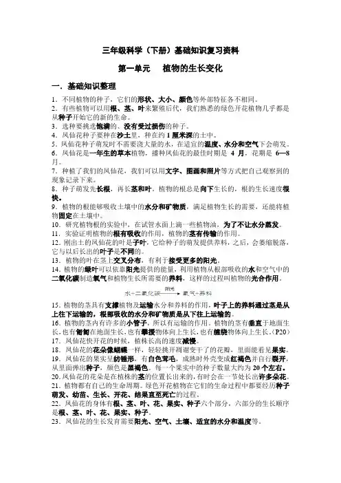 小学科学三年级下册复习资料(超级完整版)