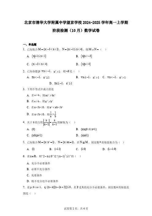 北京市清华大学附属中学望京学校2024-2025学年高一上学期阶段检测(10月)数学试卷