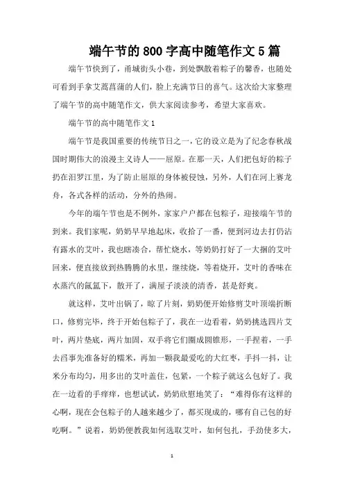 端午节的800字高中随笔作文5篇(精编版)