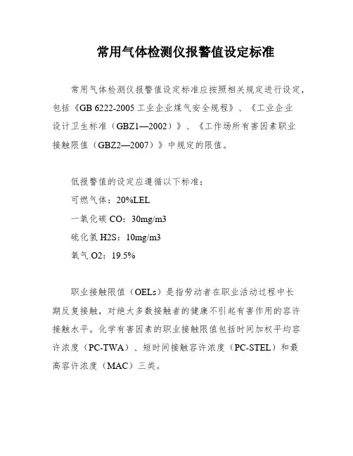 常用气体检测仪报警值设定标准