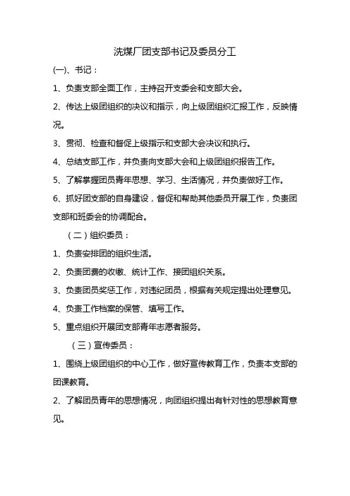 团支部书记及委员分工
