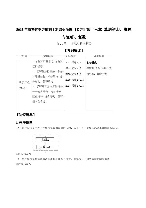 专题13-1 算法与程序框图讲-2018年高考数学理一轮复习