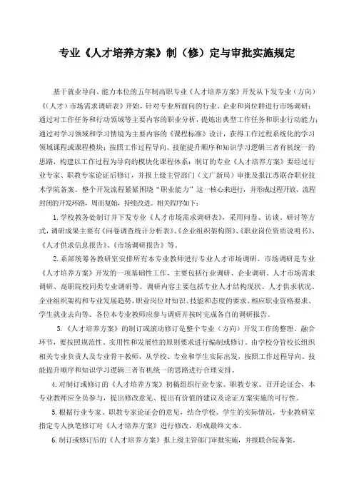 专业《人才培养方案》制(修)定与审批实施规定