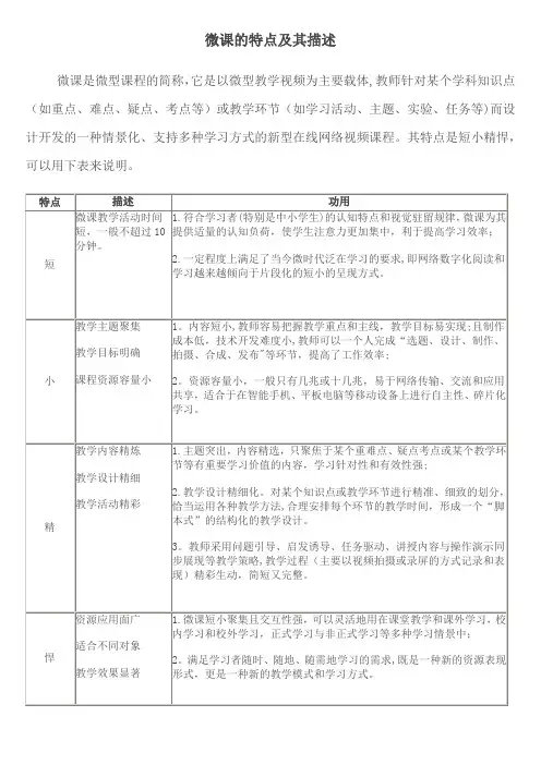 微课的特点及其描述