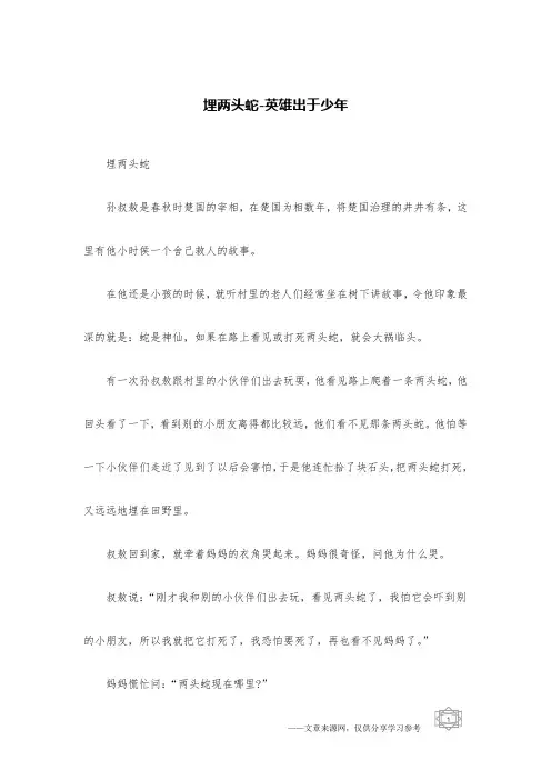 埋两头蛇-英雄出于少年