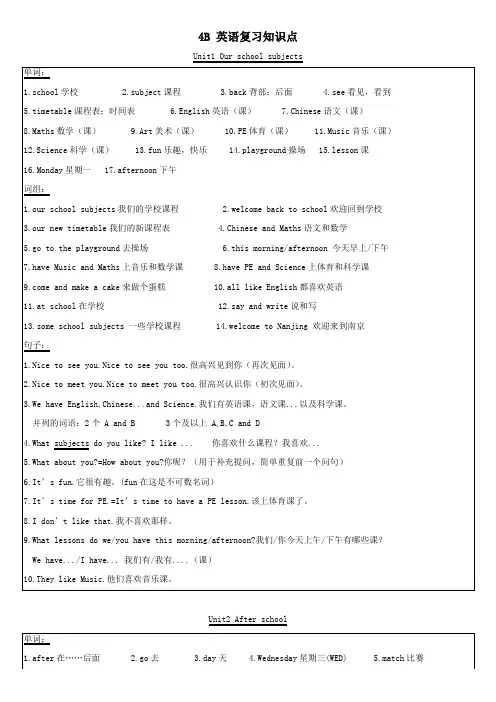 2020春四年级英语下册复习知识点(单词词组句子)(新版)牛津译林版