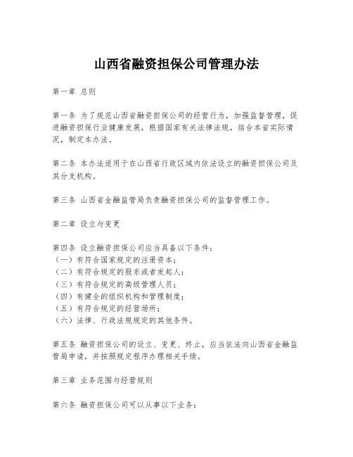 山西省融资担保公司管理办法