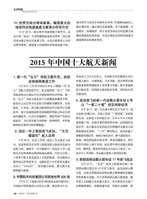 2015年中国十大航天新闻
