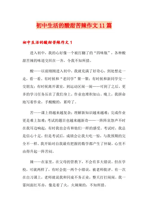 初中生活的酸甜苦辣作文11篇