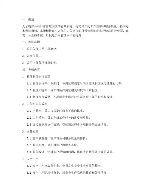 日常管理制度考核指标