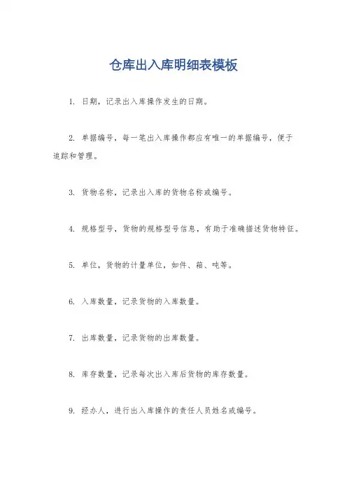 仓库出入库明细表模板
