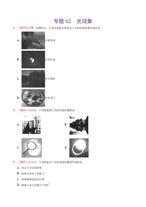 专题02 光现象(第01期)-2019年中考真题物理试题分类汇编(原卷版)