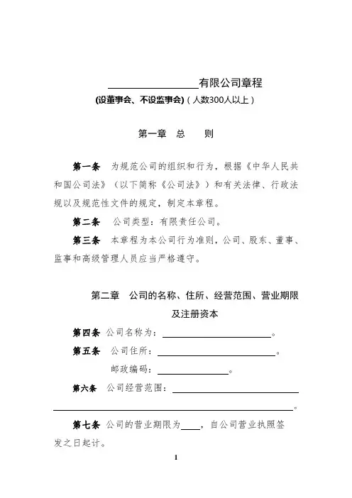 2024年新公司法公司章程(设董事会、不设监事会)