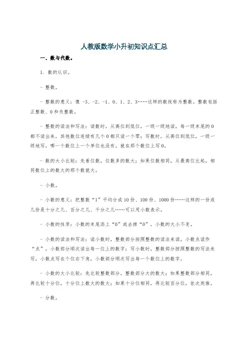 人教版数学小升初知识点汇总