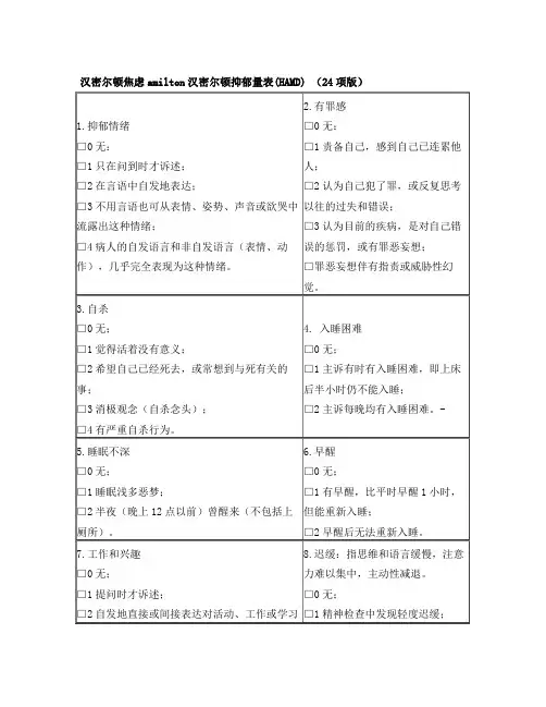 Hamilton汉密尔顿抑郁量表(HAMD)
