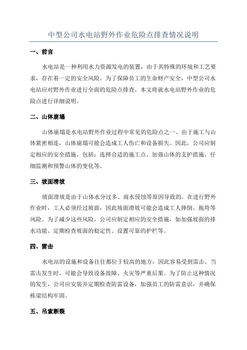 中型公司水电站野外作业危险点排查情况说明