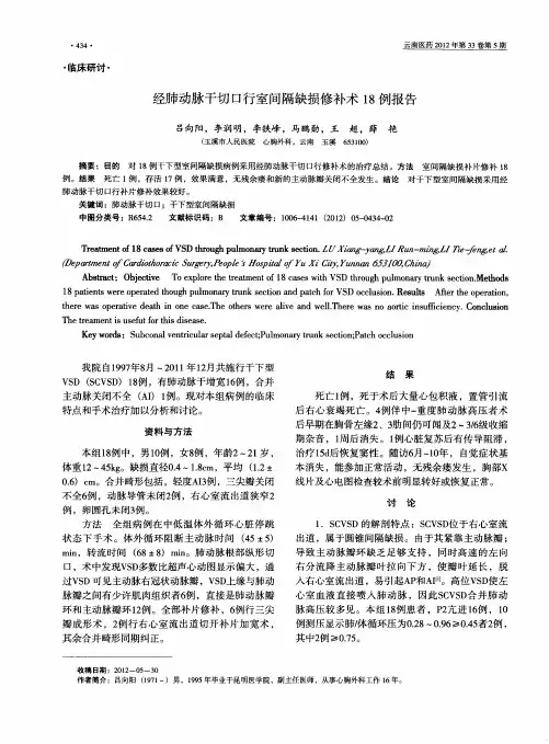经肺动脉干切口行室间隔缺损修补术18例报告