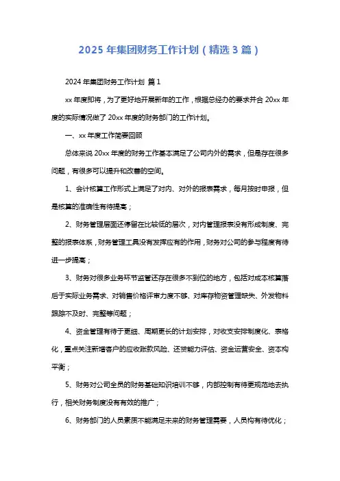 2025年集团财务工作计划(精选3篇)