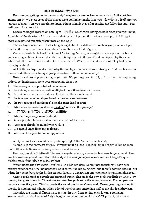 2020年中考英语冲刺拔高题(内含答案).docx