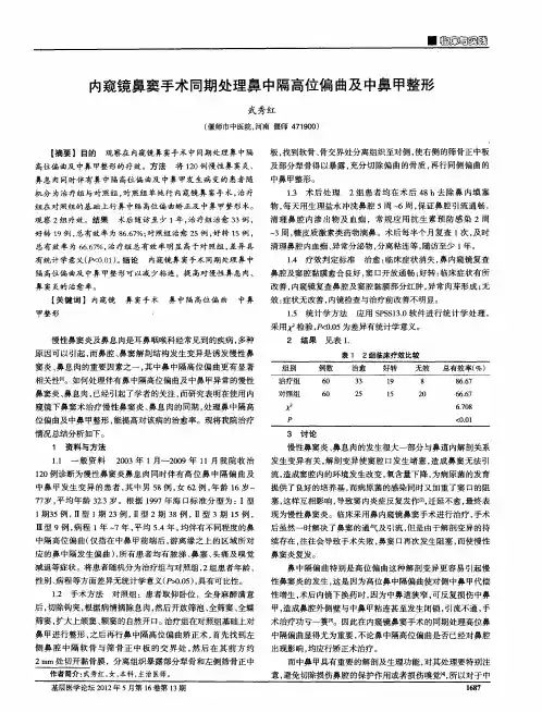 内窥镜鼻窦手术同期处理鼻中隔高位偏曲及中鼻甲整形