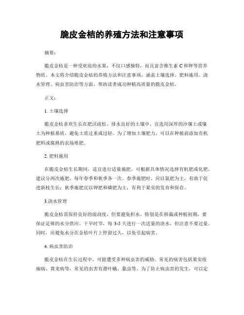脆皮金桔的养殖方法和注意事项