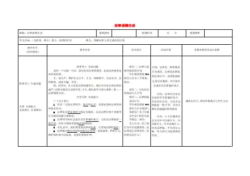 七年级道德与法治下册第四单元走进法治天地第九课法律在我们身边第2框法律保障生活教案新人教版