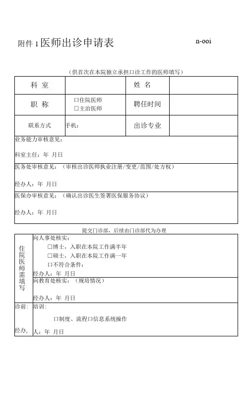 医师出诊申请表