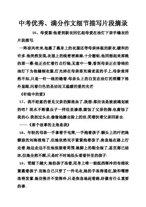 中考优秀、满分作文细节描写片段摘录