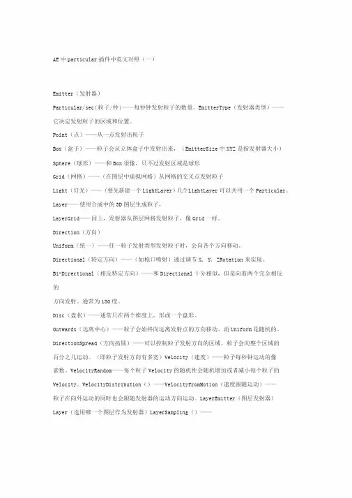 AE中particular插件中英文对照