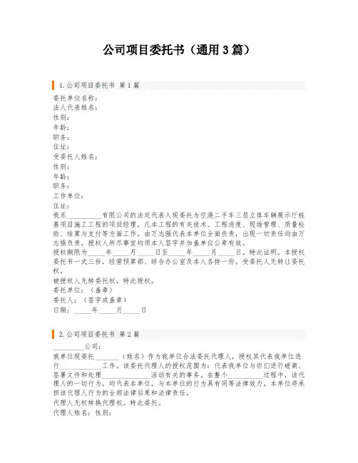 公司项目委托书(通用3篇)