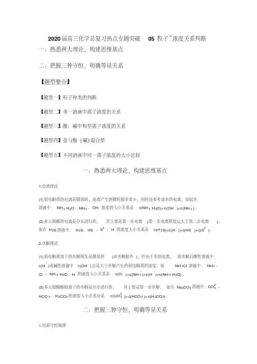 2020届高三化学总复习热点专题突破05“粒子”浓度关系判断