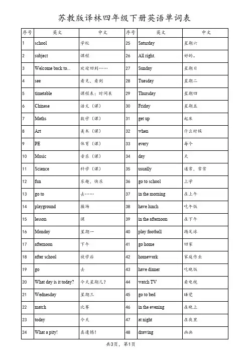 苏教版译林四年级下册英语