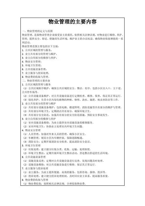 物业管理的主要内容