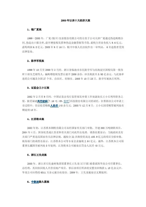 2000年以来十大经济大案
