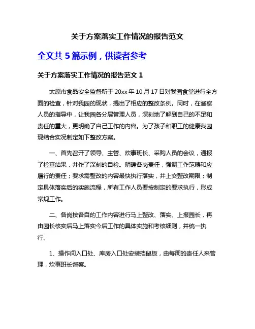 关于方案落实工作情况的报告范文