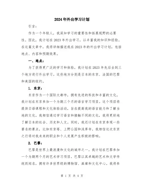 2024年外出学习计划