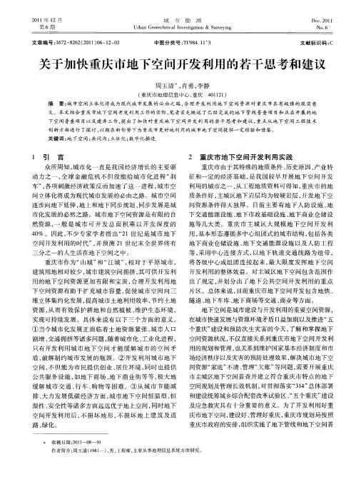关于加快重庆市地下空间开发利用的若干思考和建议