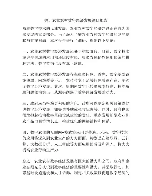 关于农业农村数字经济发展调研报告