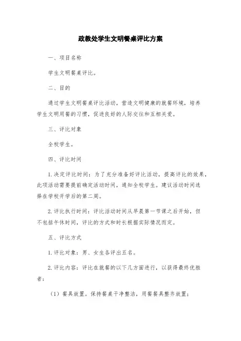 政教处学生文明餐桌评比方案