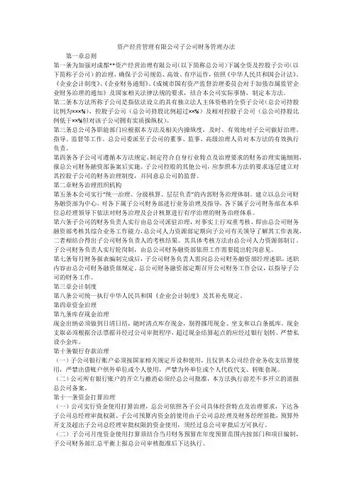 资产经营管理有限公司子公司财务管理办法
