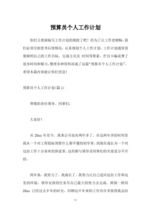预算员个人工作计划