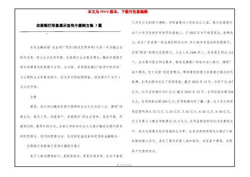 农商银行形象展示宣传片摄制方案 3篇