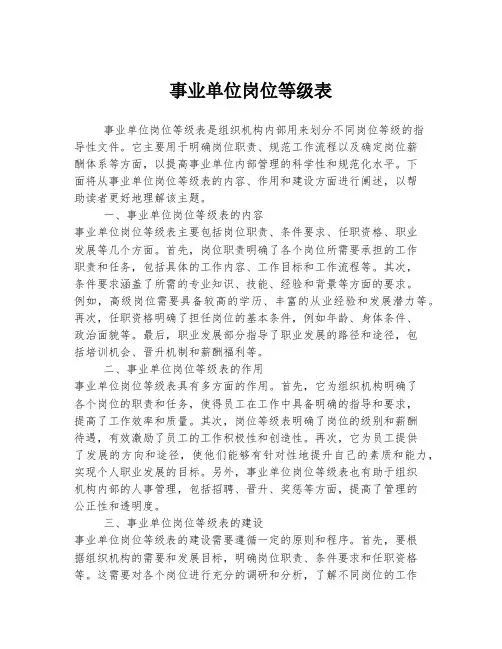 事业单位岗位等级表
