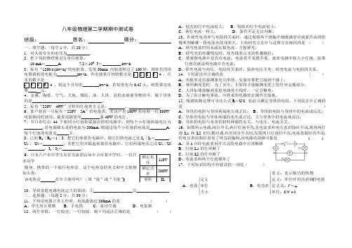 八年级物理第二学期期中测试卷