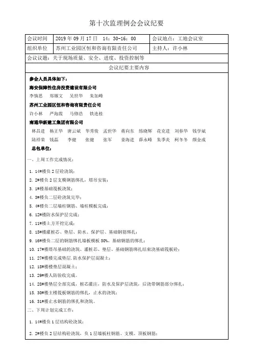 第十次监理例会会议纪要